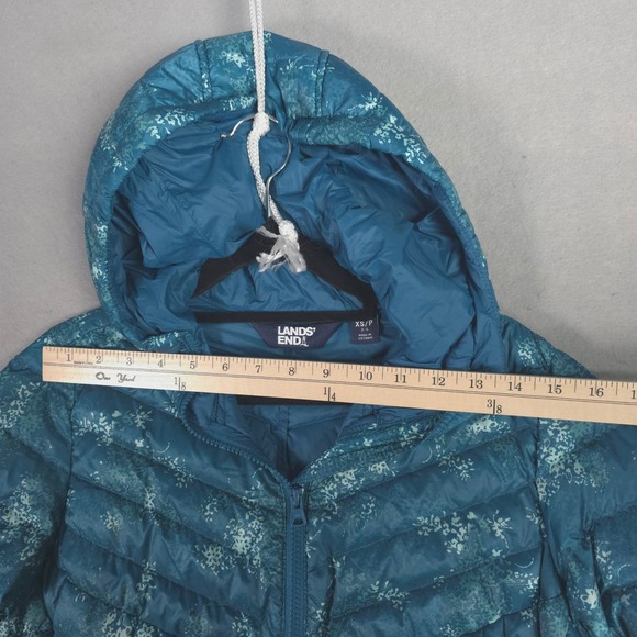 Lands End Womens Teal Floral Down Puffer Hooded Jacket XS - Picture 3 of 8